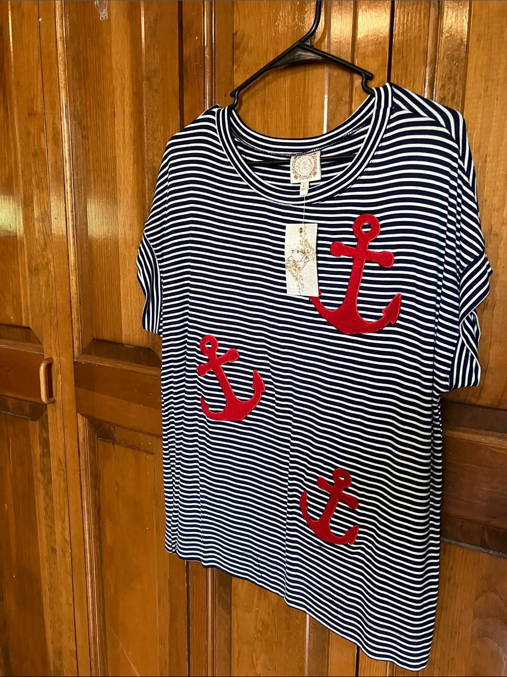 Zara Navy & White Striped Tee with Red Anchor & a FREE lip balm or hair pins!! - Picture 3 of 6